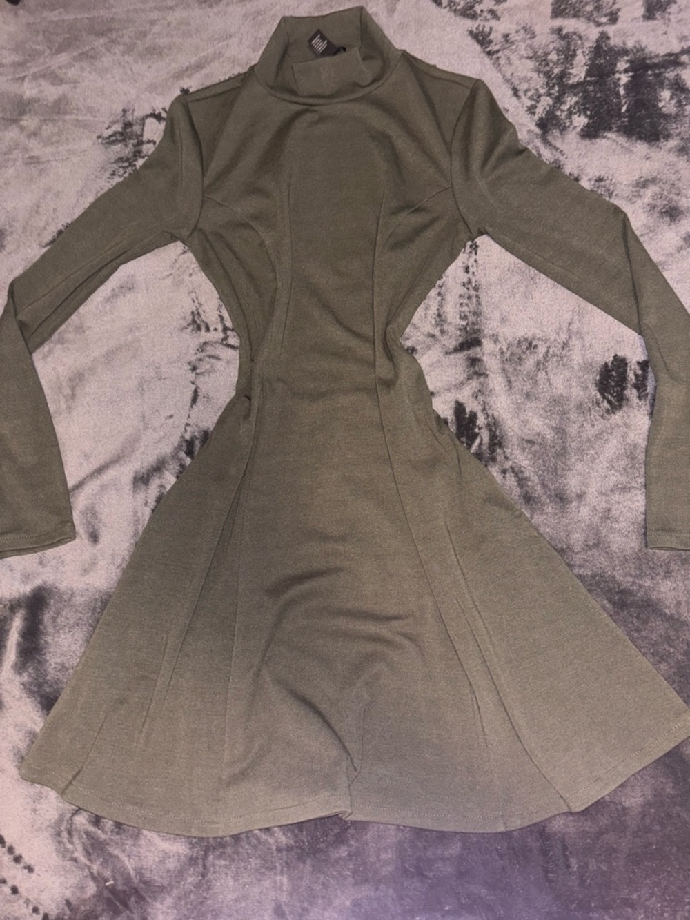 Forever 21 Olive High-Neck Long-Sleeve Fit & Flare Dress